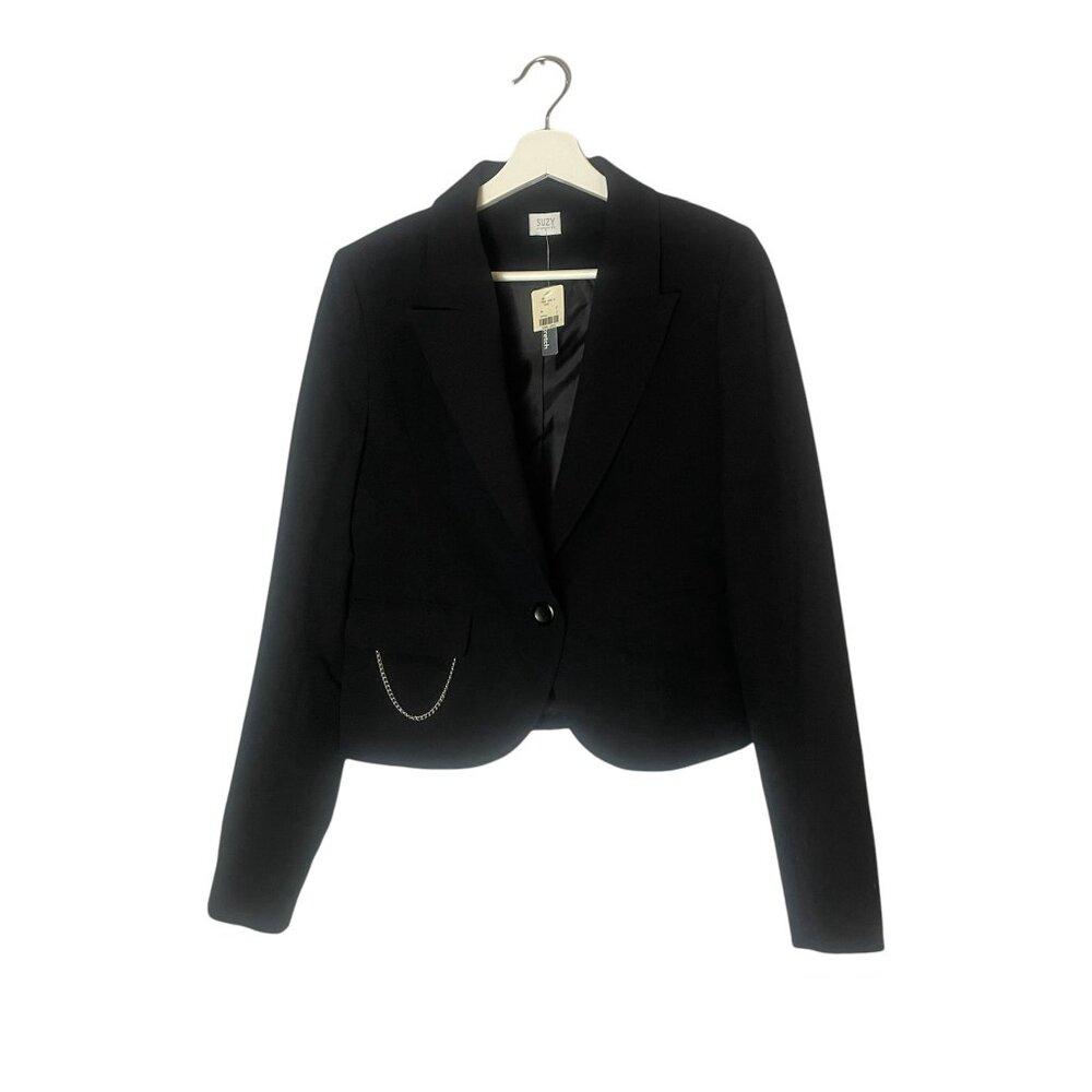 Suzy Shier Black Blazer with Chain Detail Size Small Edgy Preppy Office